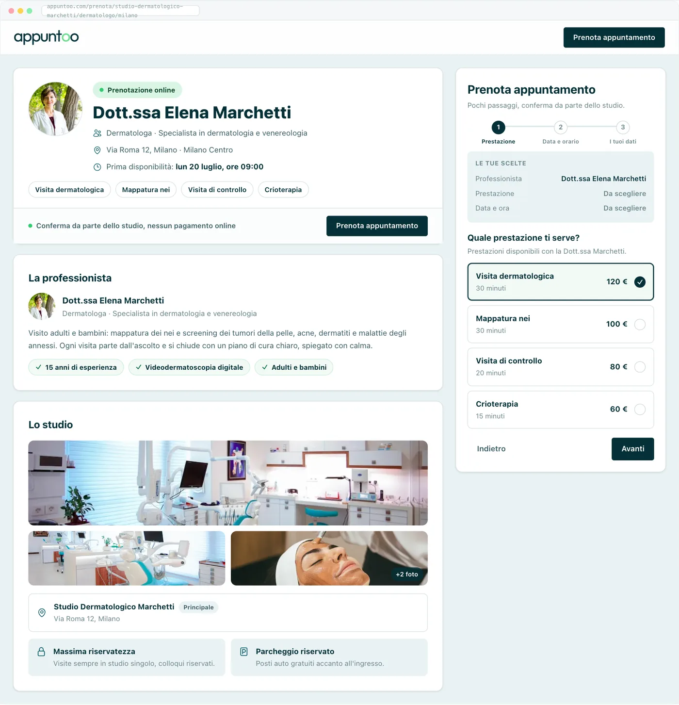 Appuntoo - Pagina pubblica di prenotazione online dello studio