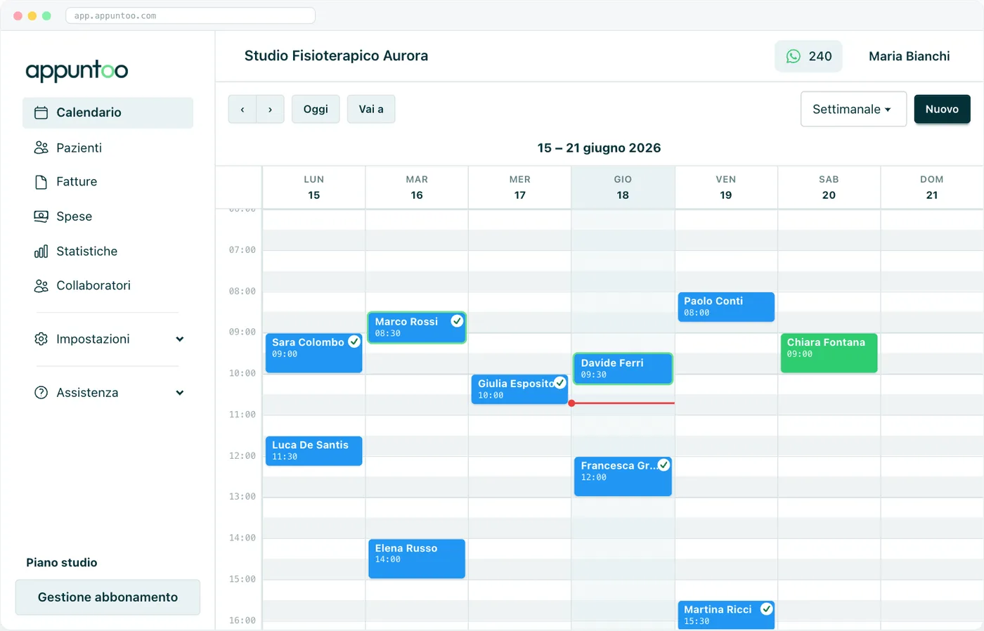 Appuntoo - Agenda settimanale con appuntamenti colorati per tipo di prestazione