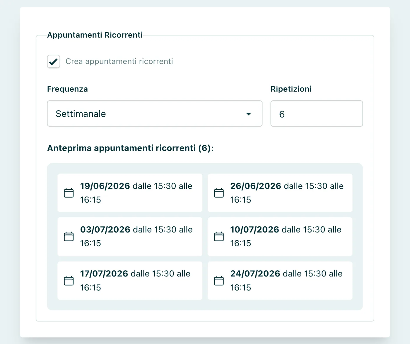 Appuntoo - Creazione di appuntamenti ricorrenti