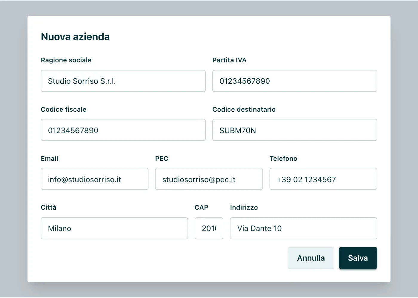 Appuntoo - Scheda azienda per la fatturazione B2B