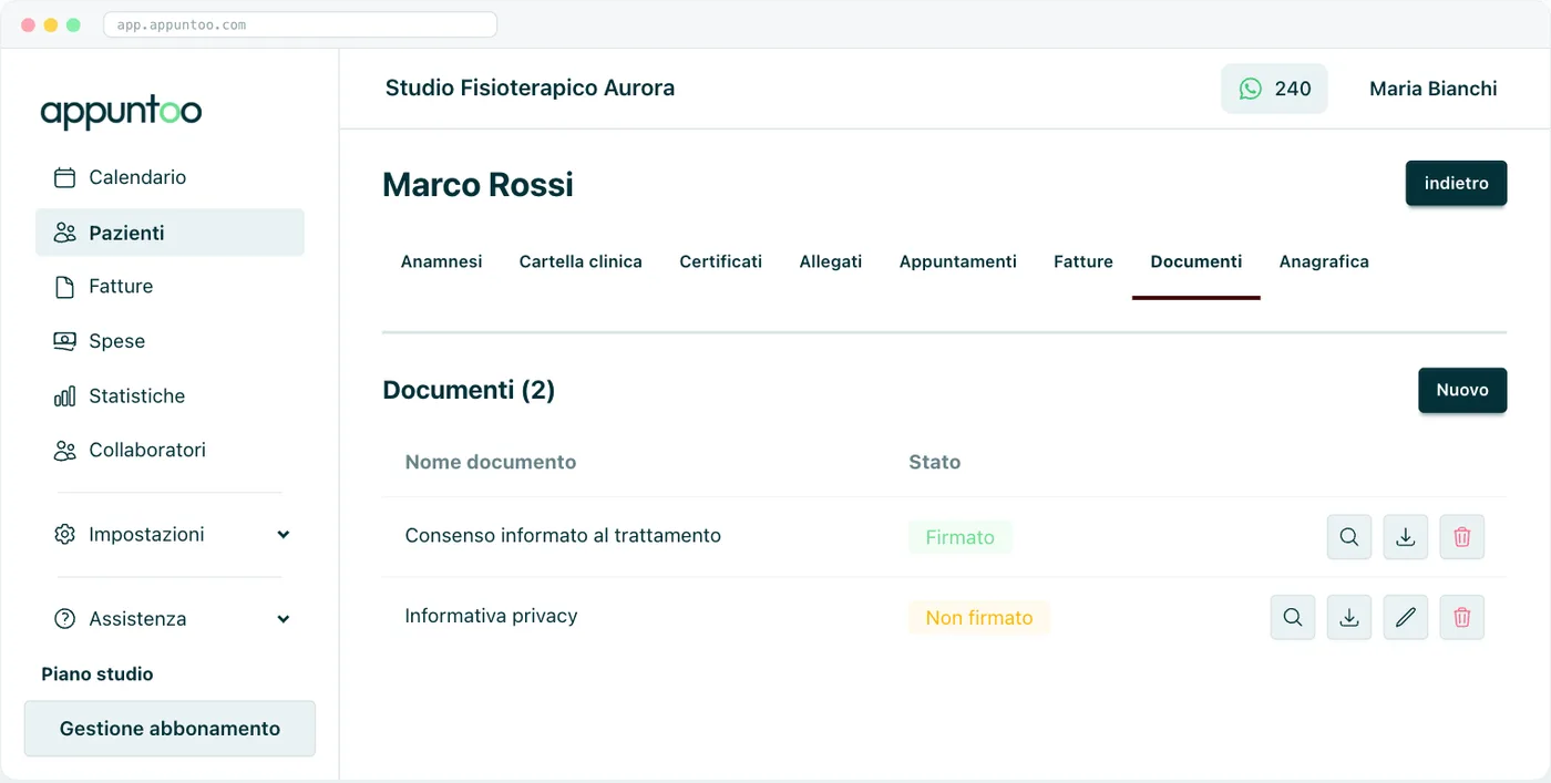 Appuntoo - Documenti del paziente archiviati nella sua scheda