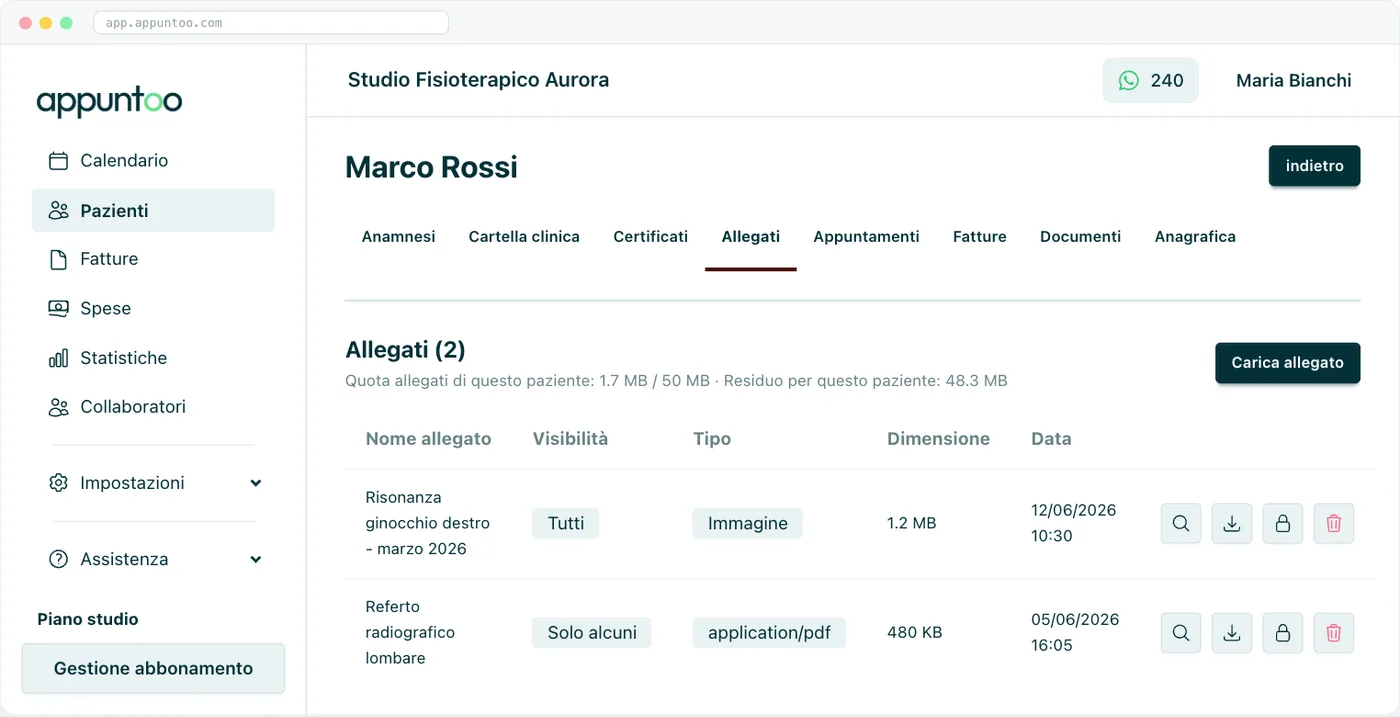 Appuntoo - Referti e allegati caricati nella scheda del paziente