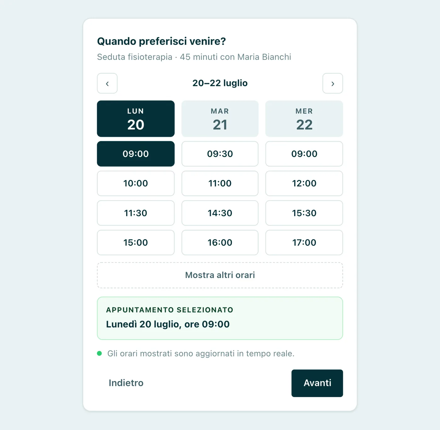Appuntoo - Il paziente sceglie data e orario dagli slot reali