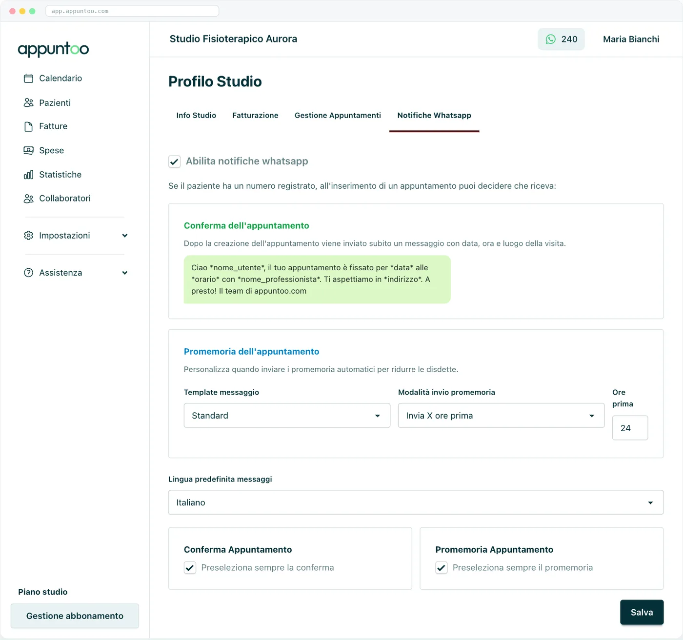 Appuntoo - Promemoria WhatsApp automatici collegati agli appuntamenti