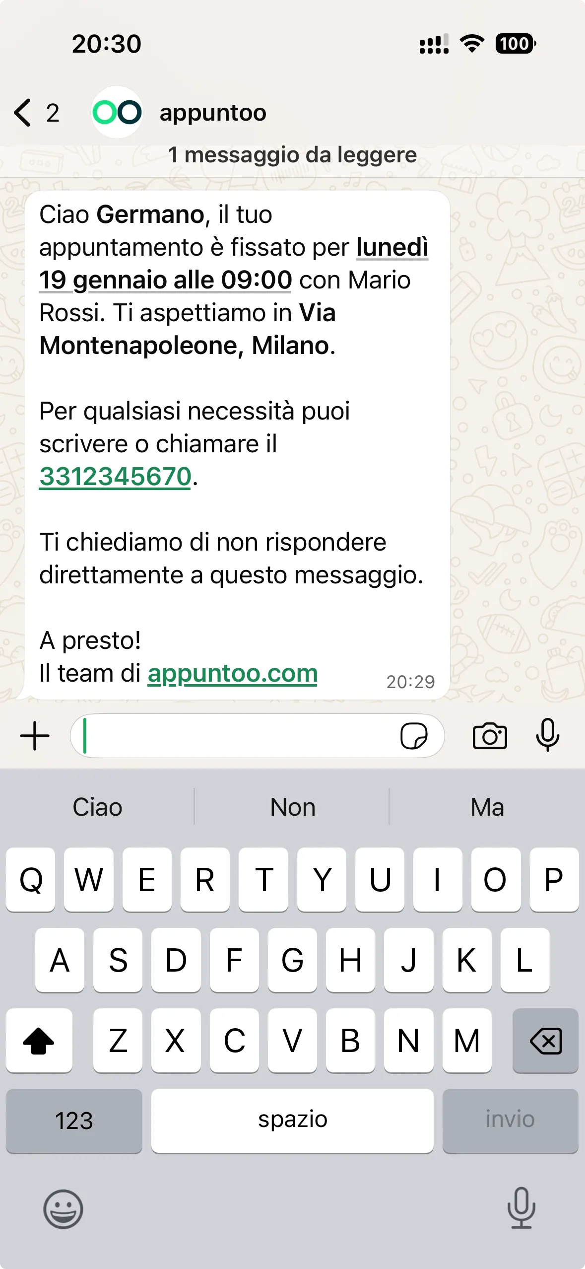 WhatsApp integrato in Appuntoo