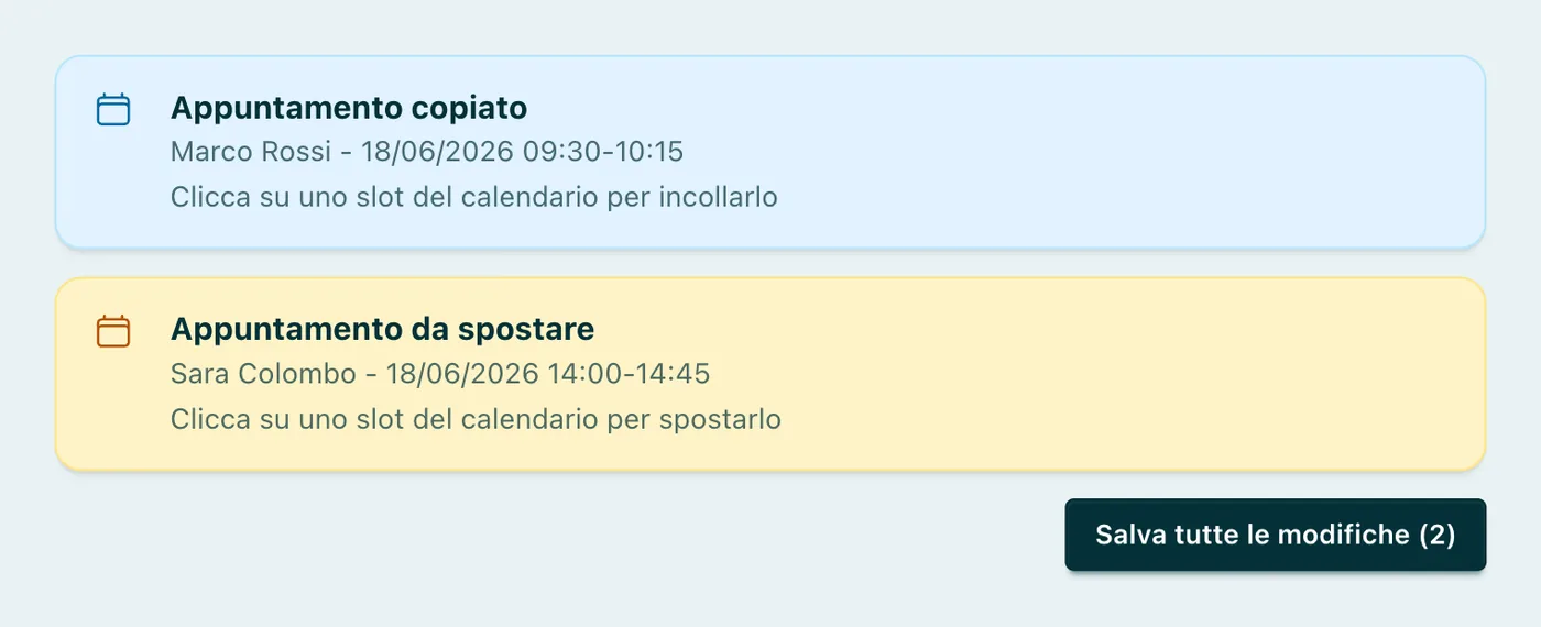 Banner copia/sposta La barra che ti chiede di cliccare sullo slot di destinazione (o di annullare).