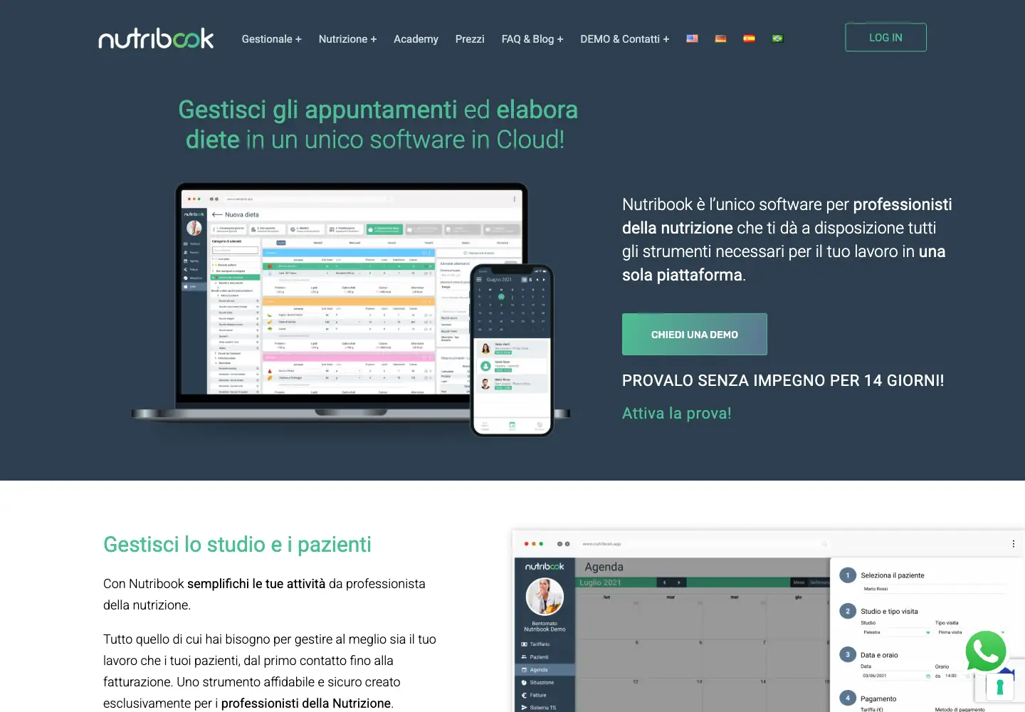 Nutribook: homepage del software nutrizionale