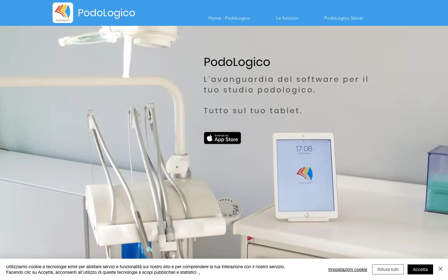 Homepage ufficiale PodoLogico con presentazione dell'applicazione per iPad